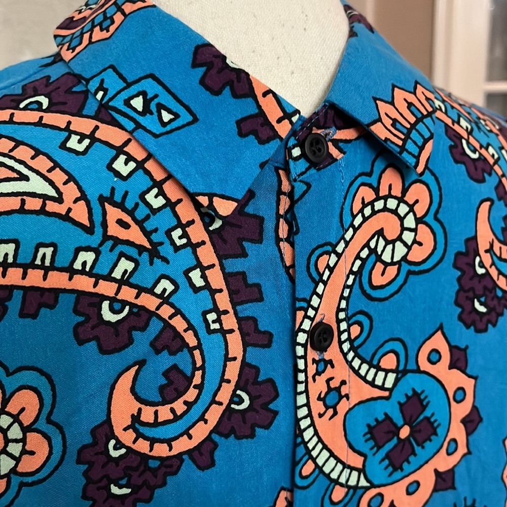 Topman turquoise paisley short sleeve button down shirt Size L